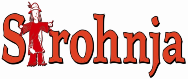 Schriftzug Strohnja mit Vogelscheuche